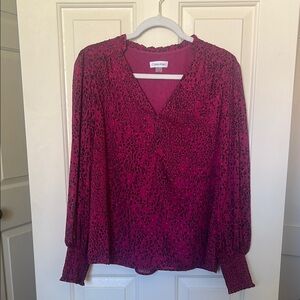 Calvin Klein Magenta Long Sleeve Wrap Blouse